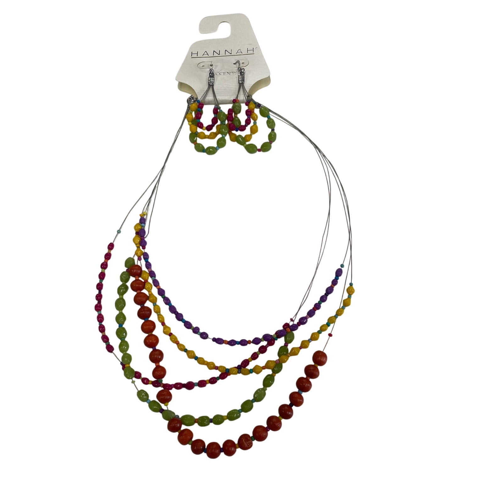 Nwt Y2k Hannah Multicolor Beaded Layered Wire Strand Necklace Earring Set 12$